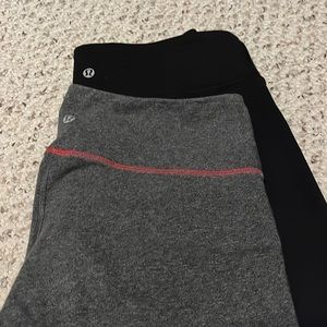 Two pairs Lululemon low rise, crop yoga pants/leggings.